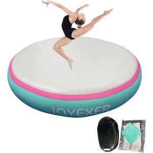 Inflatable Air Spot Mat 3.3FT Gymnastics Tumbling Mat 8Inch Thick Tumble Track Round Springboard Waterproof with Air Pump for Home Use/Yoga/Gym/Training/Cheerleading/Water (Pink)