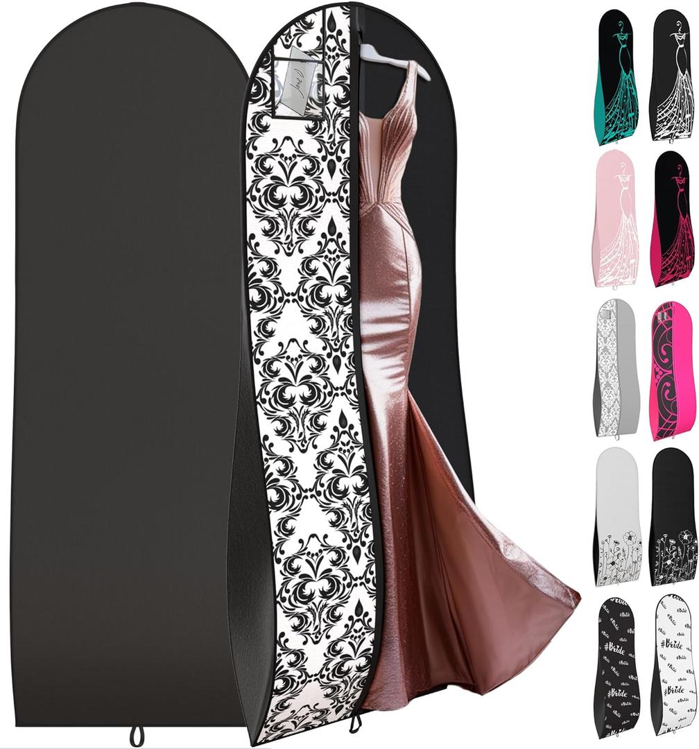 Your Bags Womens Dress and Gown Garment Bag -72x24 and 10 Tapered Gusset Prom Bags (Black and White Demask)