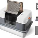 Stainless Steel Enclosed Cat Litter Box with LidCovered Metal Kitty Litter Box with Litter Mat and Odor Reduction Pack(2kg), Metal ScoopSwitchable Design, Easy CleanOdor-Proof, Leak-Proof (Stainless Steel Litter Scoop)
