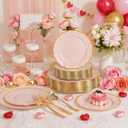 ejonirinjonir EI 150pcs Pink Plastic Plates with Gold Plastic Silverware,Pink Party Plates,Heavy Duty Plate Disposable,Gold Dinnerware Set for Birthday, Afternoon Tea,Wedding,Valentine's Day