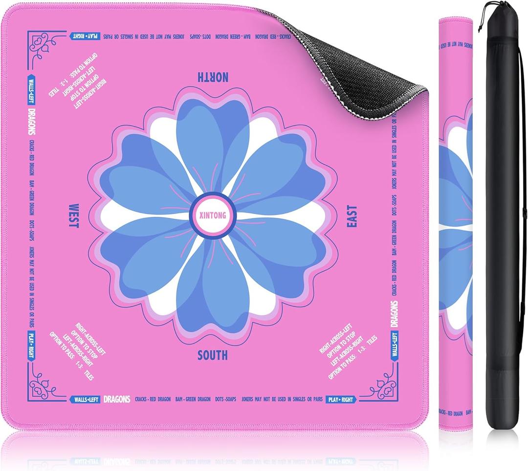 XINTONG Mahjong Mat, 3232 Inches, Mahjong Mat for Table|Anti-Slip | Noise Reduction | Waterproof | Wrinkle-Free, Mah jongg Mat Transported in Curly Packaging, No Creases. (Pink)