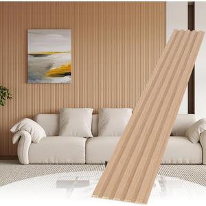 POHARE WPC Slat Wall Paneling,8-Pack 3D WPC Wood Wall Panels,Acoustic Wall Panels for Interior Wall Decor,Living Room,Bedroom,Oak,95 x 6 in