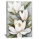 DRLWGTY White Flower Canvas Wall Art, Botanical Framed Wall Decor Aesthetic with Handmade Yellow Crystal Accents, Ready to Hang for Bedroom, Bathroom, and Living Room (Flower A, 24*32 in, Wrapped Canvas)