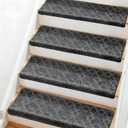 Bullnose Carpet Stair Treads, Stairs Carpet Non Slip 14 Pack, Stair Step Rugs 30"x9.5"x1.7", Soft, Reusable, Peel and Stick Stair Treads for Wooden Steps Indoor (Grey, Diamond Pattern)
