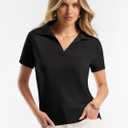 ANRABESS Women Short Sleeve Sweater Wool Blend Polo V Neck Shirts Summer Dressy Top Business Casual Spring Vacation Clothes (Black, M)