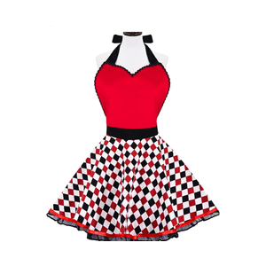 Violet Mist Cute Sweetheart Vintage Aprons for Women Girls Checkered Retro Stylish Aprons Sexy Red Dress 50s Apron Pretty Lace Ruffle Adjustable Neck Strap Flirty Apron Halloween Christmas Mother Gift