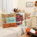 Fall Pillow Covers 18 x 18 Inch Set of 4 Thankful Grateful Blessed Harvest Floral Decorations Double-Sided Print Cushion Cases for Home Dcor (Orange and Blue)