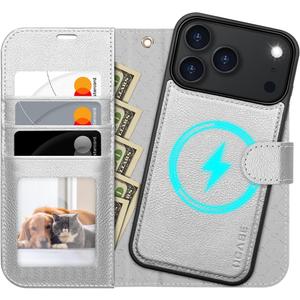 OCASE for iPhone 17 Pro Detachable Wallet Case with Card Holder, 2 in 1 PU Leather Flip Folio with RFID Blocking Stand Wrist Strap Shockproof Phone Cover 6.3 Inch 2025, Silvery
