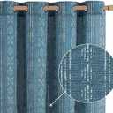 jinchan Boho Curtains Linen Blend Drapes for Living Room Farmhouse Blue 84 Inch Length for Bedroom Semi Sheer Grommet Drapes Striped Printed Mudcloth Light Filtering 2 Panels Set 50"W x 84"L (Pack of 2)
