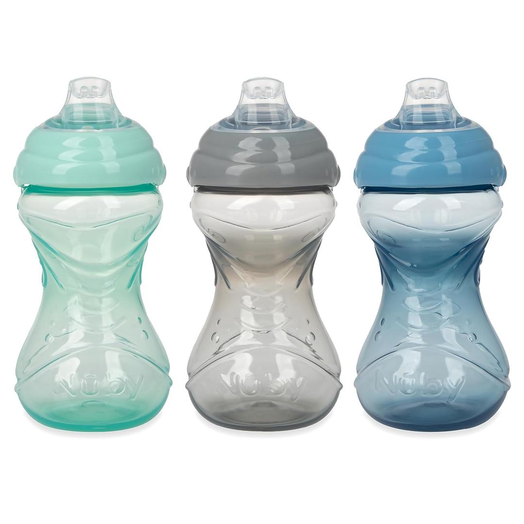 Nuby Clik-It Soft Spout No-Spill Easy Grip Sippy Cup - (3-Pack) 10 Oz - 6+ Months - Neutral (Regular)