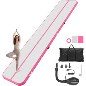 VEVOR Inflatable Gymnastics Air Mat Tumble Track with Pump for Training, 10/13/16.4/20ft Sizes, 4/8 In Thick PVC Air Tumbling Mat for Home/Yoga/Gym, Pink, 16.4 FTx3.3 FT (5×1×0.1m)