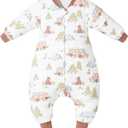 ikaufen Baby Sleep Sack 100% Cotton Smart Thermostatic Stay Snug Swaddle Transition Sleeping Bag 1.0 TOG (24-36Months(L), Split Leg)