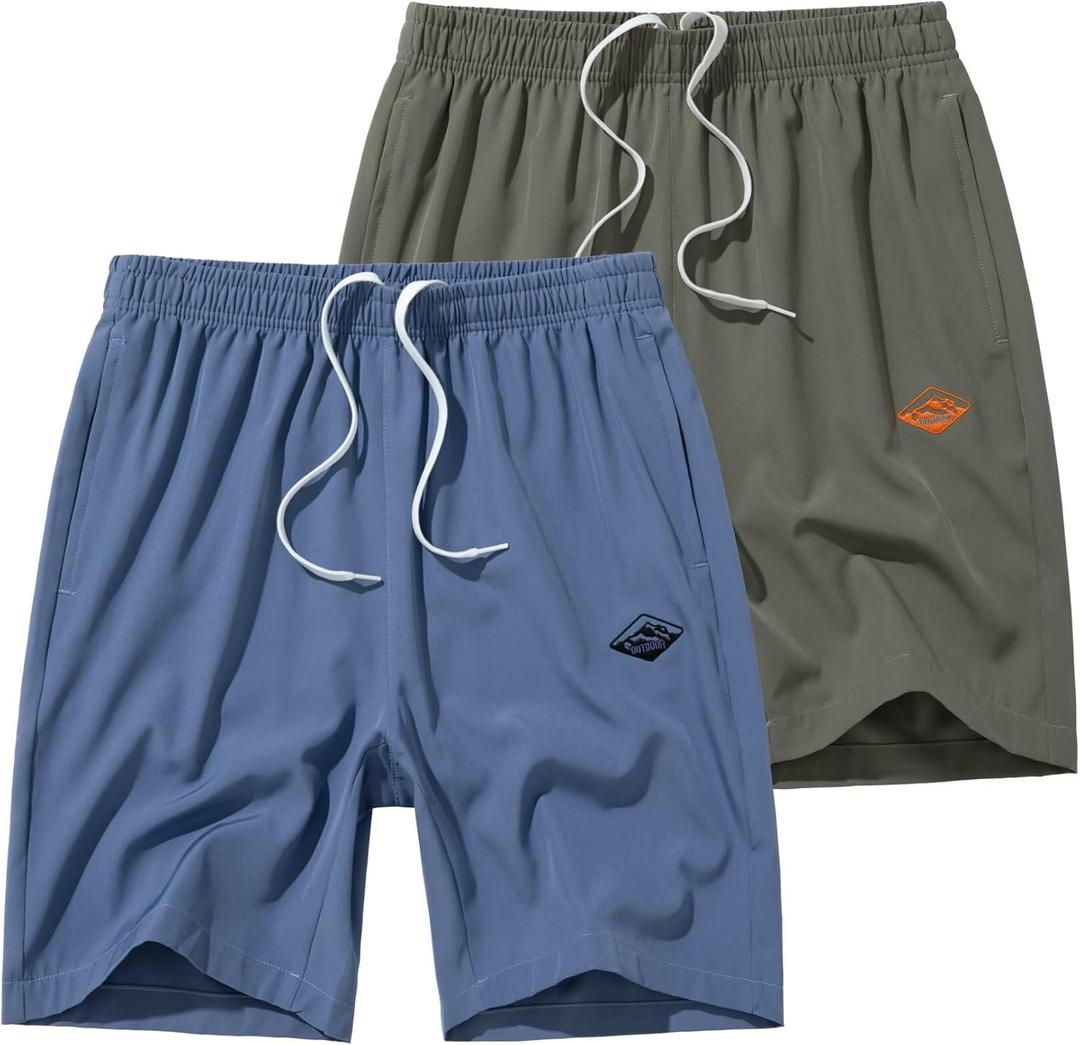 Vcansion 2 Pack Men's Outdoor Lightweight Hiking Shorts Quick Dry Sports Casual Running Shorts with Pockets (L)