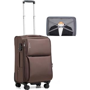 Hanke Softside Expandable 20 Inch Carry On Luggage with Wheels Airline Approved, TSA Luggage Lightweight Rolling Suitcases for Travel Carry On Bag(Coffee)
