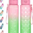 Enerbone 32 oz Water Bottle with Times to Drink and Straw, Motivational Drinking Bottles Carrying Strap, Leakproof BPA & Toxic Free, Ensure You Enough for Fitness Gym Outdoor Watermelon