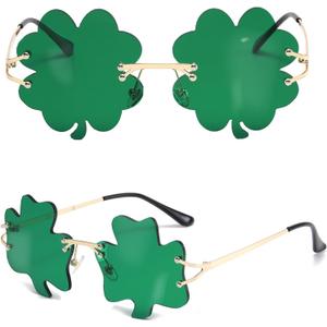St. Patricks Day Irish Shamrock Sunglasses - Four Leaf Clover Leprechaun Costume Glasses Party Decorations Accessories (Green)