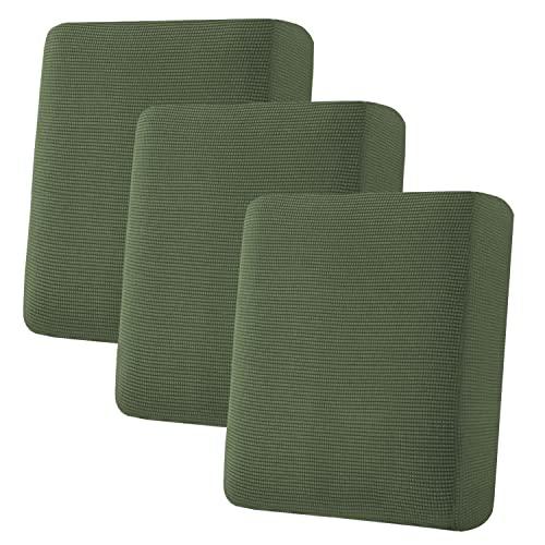 H.VERSAILTEX Super Stretch Individual Seat Cushion Covers Sofa Covers Couch Slipcover Sets Thick Jacquard Textured Twill Fabric (3 Piece Sofa Cushion Covers, Bronze Green)