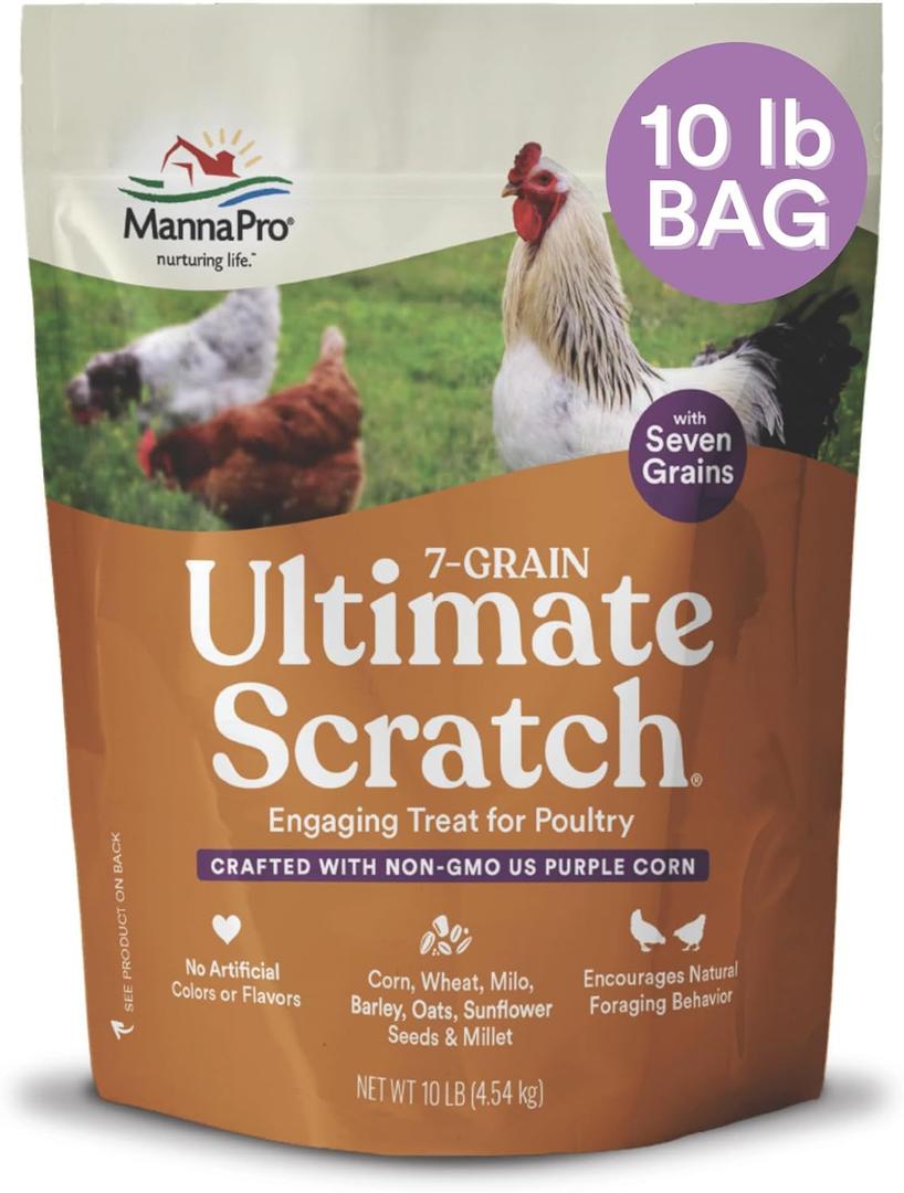 Manna Pro 7-Grain Ultimate Chicken Scratch  Non-GMO Scratch Grain Treat for Chickens, Hens and Other Birds  Natural Multigrain Blend for Poultry and Backyard Flocks  10 lb Bag