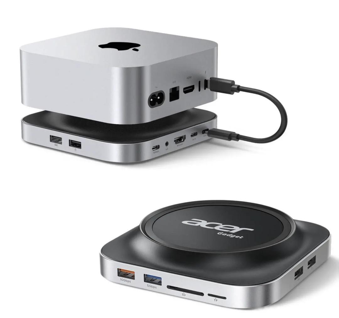 Acer Gadget Mac Mini M4 Dock, 8TB M.2 NVMe/SATA SSD Enclosure & Stand, 4K@144Hz HDMI, 10Gbps USB-C & USB-A Hub, SD/TF Card Reader, 3.5mm Audio, Aluminum Docking Station for Mac Mini M4 & M4 Pro, Black