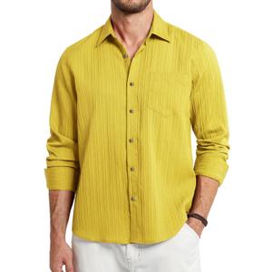 HISDERN 337 Mens Casual Shirts Long Sleeve Button Down Shirts Wrinkle Free Solid Collared Textured Shirt with Pocket
