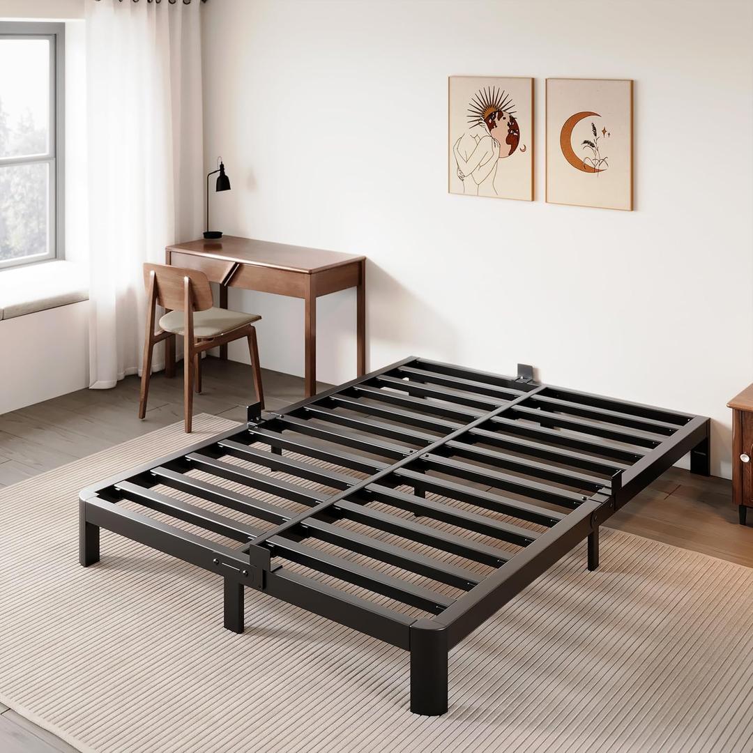 6 Inch Low Profile Bed Frame King, Low King Size Bed Frame No Box Spring Needed with Mattress Stoppers, DIY Headboard, Heavy Duty Steel Support 3000 LBS, Rounded Legs, Easy Assembly, Noiseless