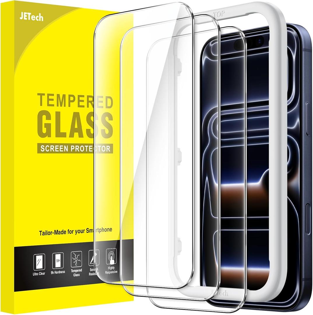 JETech Screen Protector for iPhone 17 Pro 6.3-Inch, Tempered Glass Film with Easy Installation Tool, 9H Hardness, Case-Friendly, 3-Pack