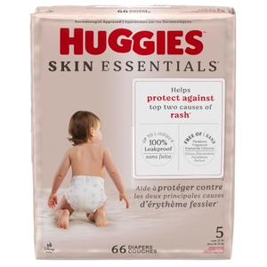 Huggies Size 5 Diapers, Skin Essentials Baby Diapers, Size 5 (27+ lbs), 66 Count ( Pack of 66), Packaging May Vary