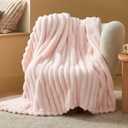 Bedsure Pink Throw Comfort Blanket for Bed - 350GSM Super GentleSoft Fluffy Fuzzy Cozy Plush Blankets for Women Mom, Cute Small Fleece Throws for Girls, 50x60 Inches, Wider Striped Design