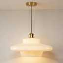 Ceiling Pendant Light Milk Glass Hanging Lighting 1-Light E26 Base Over Table Light Fixtures White and Gold Pendant Lights for Kitchen Island Dining Room Hallway, Mid Century Lighting