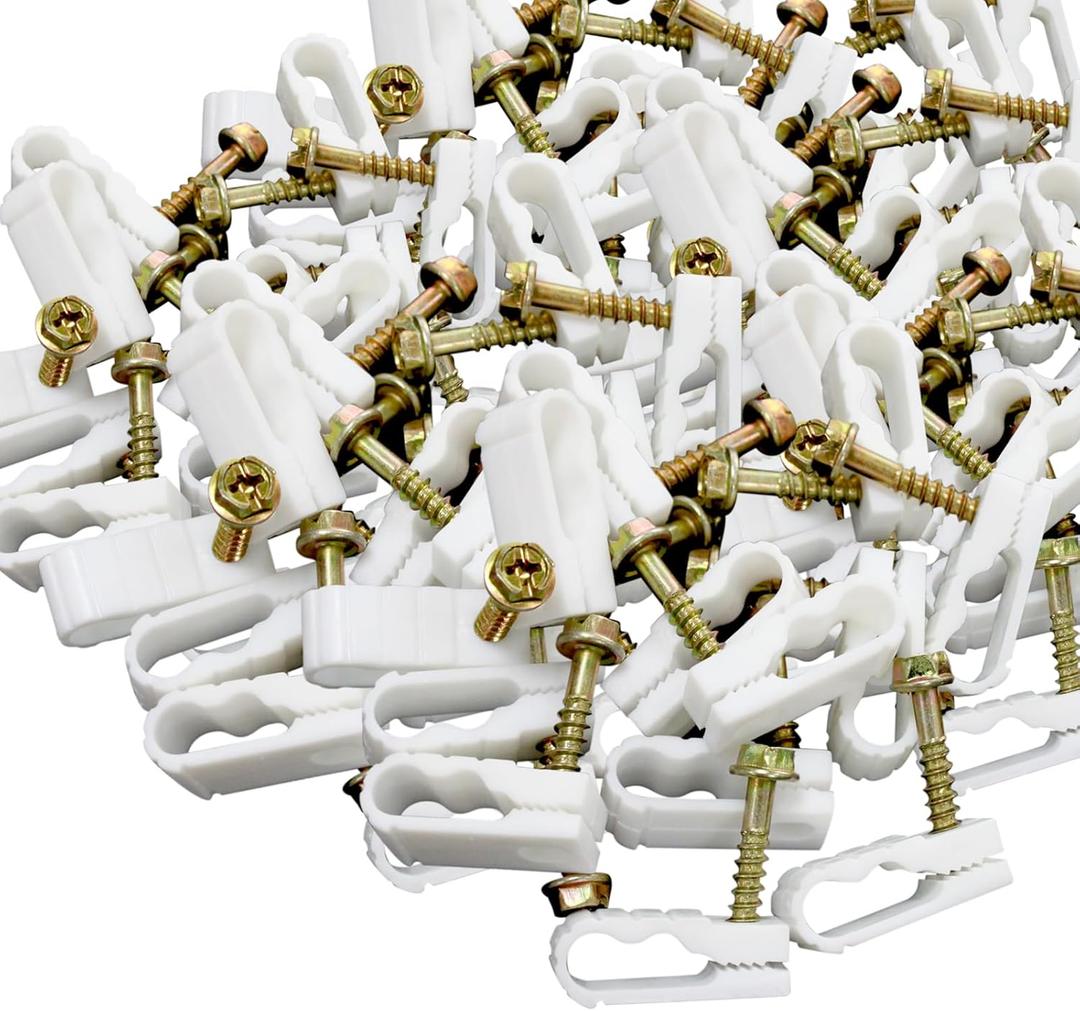 STEREN Grip-Clip Dual / Double Coaxial Cable Mounting Fastener Clips, 100ct White