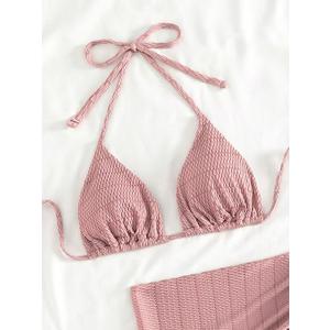 SOLY HUX Bikini Sets for Women Halter Triangle Bathing Suit with Beach Skirt 3 Piece Swimsuit Solid Pink Large