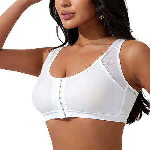 Bras for Women, Womens Sports Bra, Front Closure Bras, Comfort Support Wirefree Bra with Adjustable Straps (US, Alpha, Medium, Regular, Regular, White)
