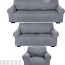 Peryiter 3 Pcs Slipcover Set for Couch Furniture Covers for Sofa Loveseat Couch Arm Chair, Form Fit Stretch, Wrinkle Free, Furniture Protector(Light Gray,Milk Silk Spandex)