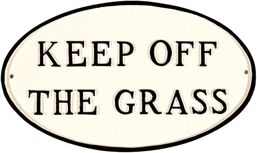 Montague Metal Products SP-28L-WB Keep Off The Grass Oval Statement Plaque, Large, White and Black