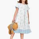 Arshiner Girls Nightgowns Sleepwear Short Sleeve Victorian Pajama Dress Soft Princess Sleepshirt for 3-12 Years Kids, 110
