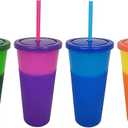 Color Changing Cup and Straw Set 4 Cups 4 Lids