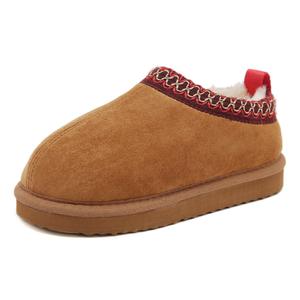SMajong Kids Slippers Plush Warm Girls Fuzzy House Slippers Red/Brown, 35