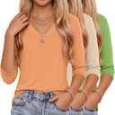 3 Pack Girl's 3/4 Sleeve T-Shirts Soft V Neck Tops Loose Fit Shirts Basic Lightweight Blouses Cute Summer Tees