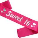 Sweet 16 Birthday Sash, Silver Foil Hot Pink Sweet 16 Birthday Sash for Girl 16th Bday Party Favors Gifts Suppiles