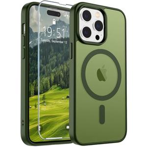 SUPFINE Magnetic for iPhone 14 Pro Max Case (Compatible with MagSafe) (Military Grade Drop Protection) Translucent Matte Shockproof Phone Case,Cangling Green