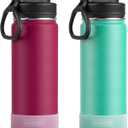 koodee Water Bottle 2 Pack 26 oz Stainless Steel Double Wall Vacuum Insulated Metal Sports Water Bottle with Leakproof Spout Lid (Fuchsia Red-Teal)
