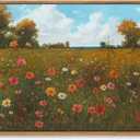 OIQArtOIQ Vintage Landscape Framed Wall Art Fall Countryside Colorful Wildflower Field Canvas Art Prints Farmhouse Cottagecore Pictures Wall Decor Rustic Meadow Paintings Artwork For Kitchen Bedroom (12x16 in)