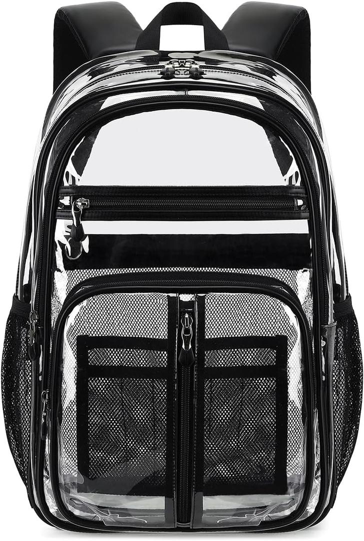 Cusangel Clear TPU XL Backpack,18" See Through Heavy Duty Bookbag,18 x8 x13inch X-Large Capacity Stadiums, warehouses, school and other security check locations(Black)