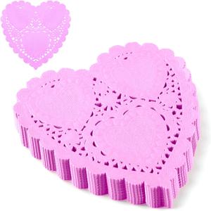 150 Pcs Valentine Heart Doilies 4Inch Heart Shape Paper Doily for Valentine's Mother's Day Wedding Decoration Craft Party(Pink)