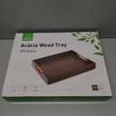 Joy&Grace Ottoman Tray for Living Room, Large Acacia Wooden Serving Tray with Handles for Coffee Table, Breakfast in Bed, Food Dinner, Decorative Tray (Color Brown, 16.7" x 12.8" x 2")