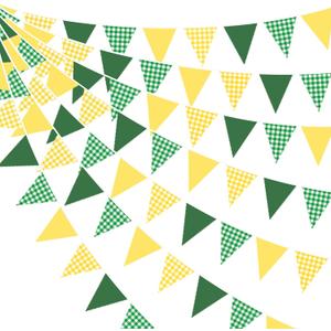 32Ft Yellow Green Party Decorations Green Yellow Gingham Banner Buffalo Plaid Checkered Triangle Flag Pennant Fabric Garland Streamers for Master Golf Birthday Baby Shower Picnic Golf Decor Supplies
