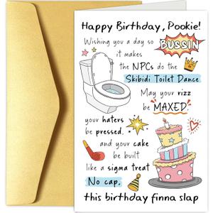 Chenive Funny Gen-Z Birthday Card for Boy Girl Teen Teenager, Pookie 13th 14th 15th 16th 17th 18th Birthday Card for Friends Sister Brother, Skibidi Toilet Bday Cards Decorations & Gifts