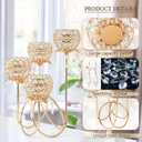 4 Arms Crystal Candelabra Tealight Holder - Tall 15.7 Inch Elegant Centerpiece with Crystal Pendant Bowls & Artistic Metal Stand for Wedding, Dining Table, Home Decor (2, Gold)