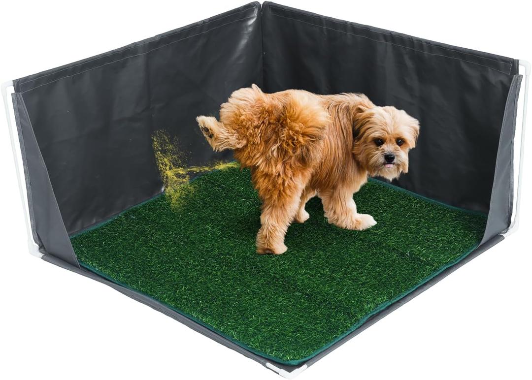 Dog Pee Pad Holder with High Walls, Portable Dog Litter Box for Inside Potty, Splash-Proof Pee Shield Pad Holder Tray for Puppies Small and Medium Dogs (Litterbox with Grass)