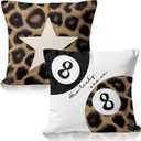 Cheetah Leopard Lover Gifts for Women,Preppy Star Lucky 8 Ball,Cheetah Leopard Print Room Decor Pillow Cover 18x18 Set of 2,Coquette Preppy Pillow Covers for Girls Room Dorm Apartment Decor(5)
